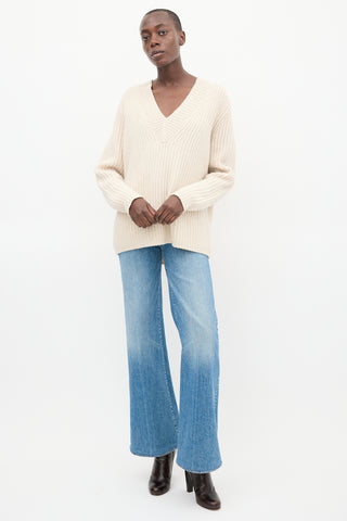 Acne Studios Cream Wool Knit V-Neck Sweater