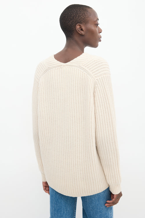 Acne Studios Cream Wool Knit V-Neck Sweater