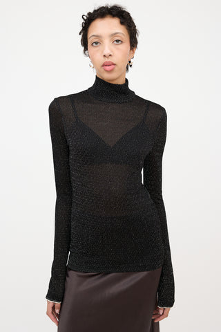 Acne Studios Crepe Mesh Sparkly Turtleneck Top