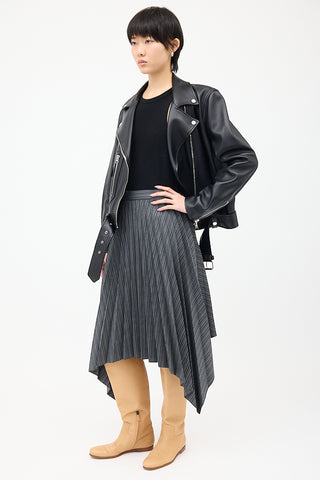 Acne Studios Dark Grey Wool Herringbone Pleated Skirt