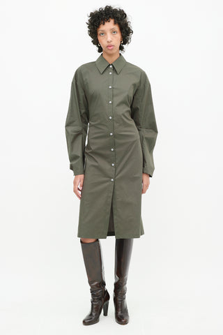 Acne Studios Green Cotton Cutout Shirt Dress