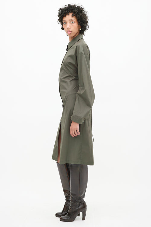 Acne Studios Green Cotton Cutout Shirt Dress