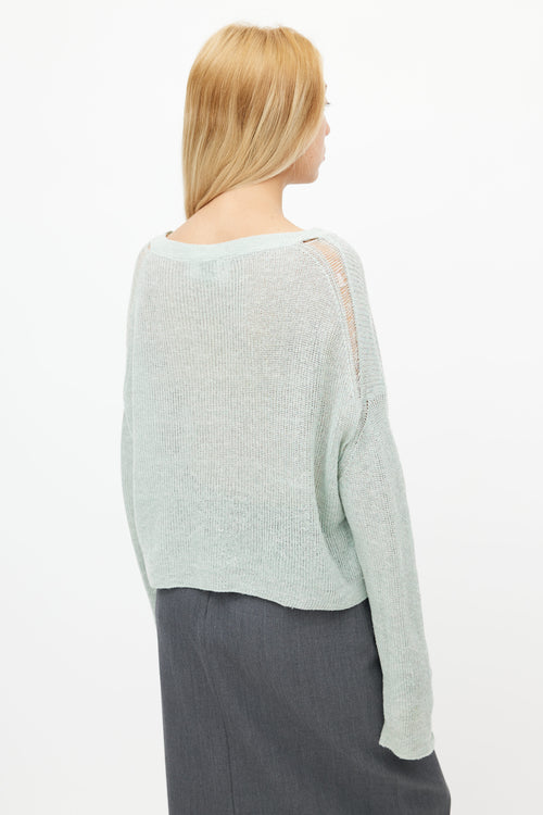 Acne Studios Green Distressed V-Neck Sweater