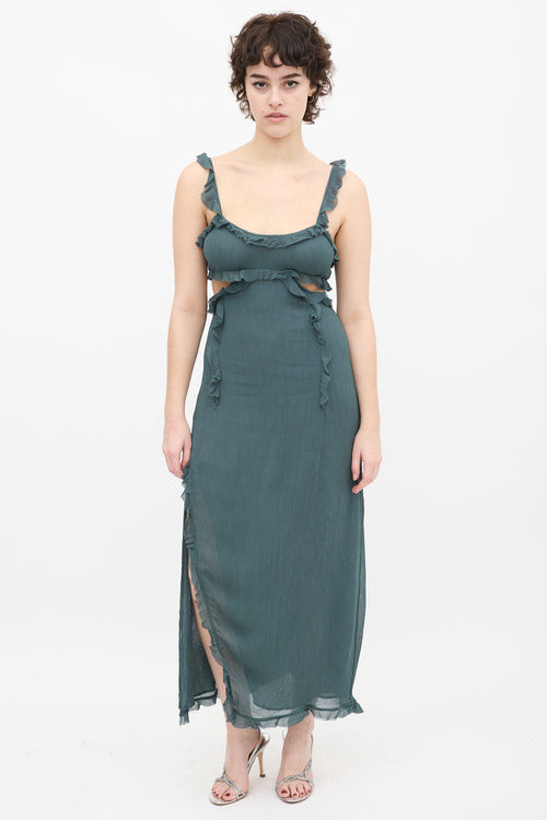 Acne Studios Teal Ruffle Cutout Maxi Dress