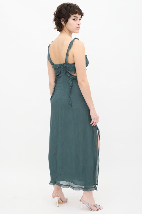 Acne Studios Teal Ruffle Cutout Maxi Dress