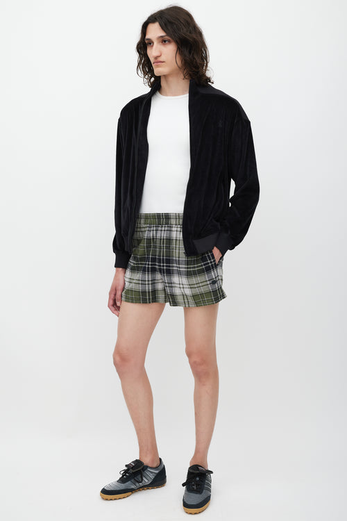 Acne Studios Green 
Grey Plaid Flannel Roxx Shorts