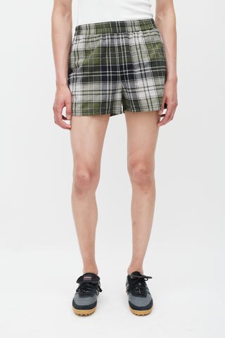 Acne Studios Green 
Grey Plaid Flannel Roxx Shorts