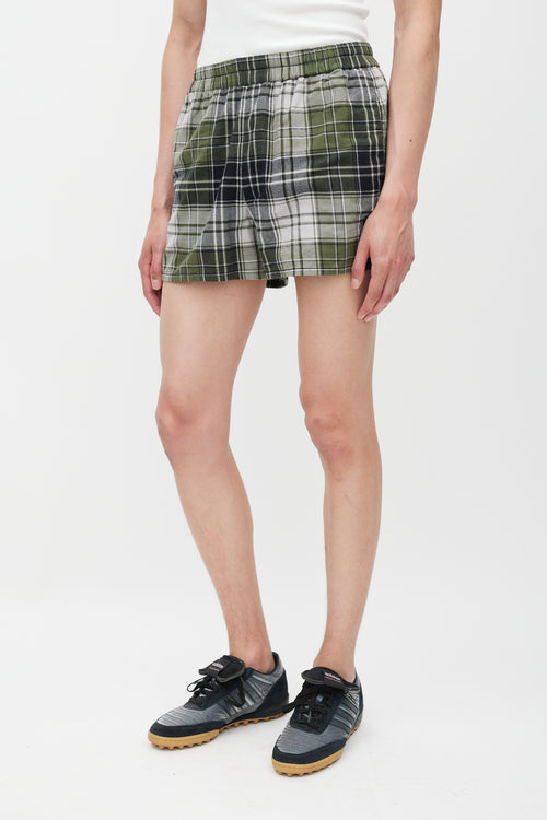 Acne Studios Green 
Grey Plaid Flannel Roxx Shorts