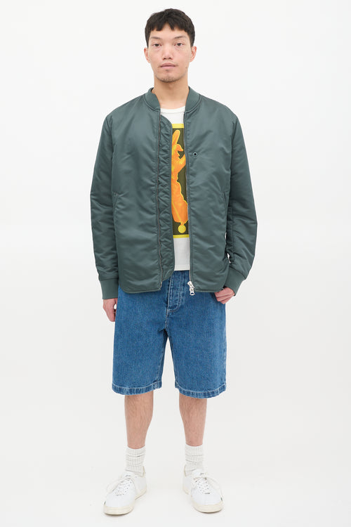 Acne Studios Green Nylon Two Pocket Bomber Jacket