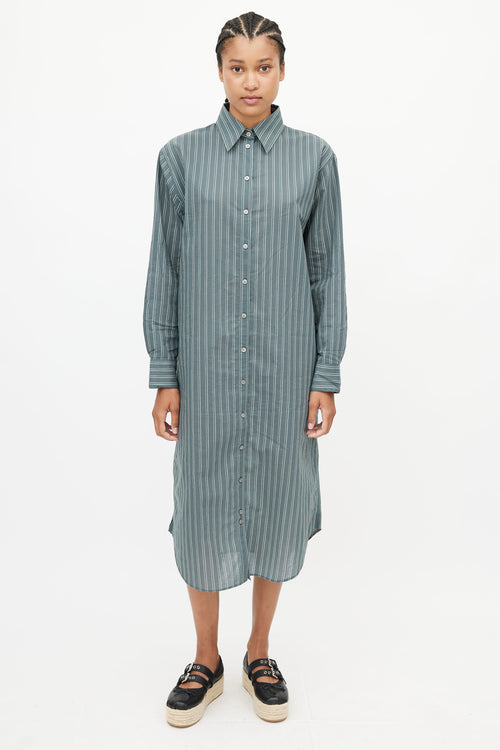 Acne Studios Green 
White Stripe Belted Shirt Dress