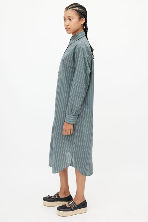 Acne Studios Green 
White Stripe Belted Shirt Dress