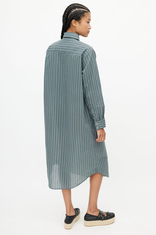 Acne Studios Green 
White Stripe Belted Shirt Dress