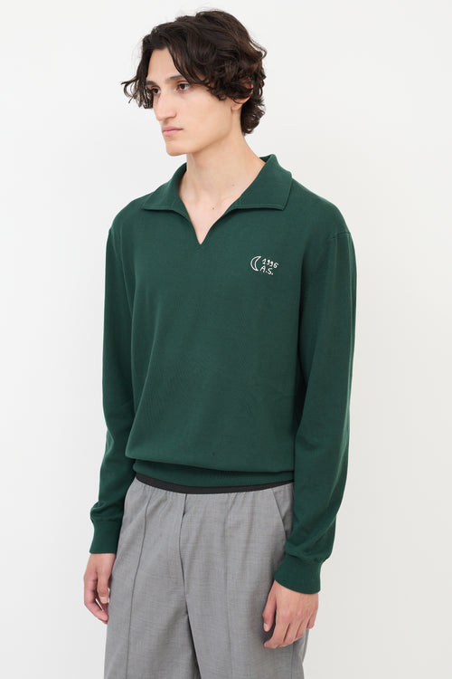 Acne Studios Green Wool Embroidered Collared Sweater