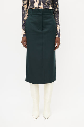 Acne Studios Green Wool Midi Skirt