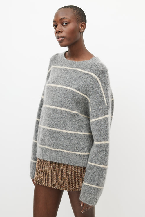 Acne Studios Grey 
Cream Wool Knit Striped Sweater