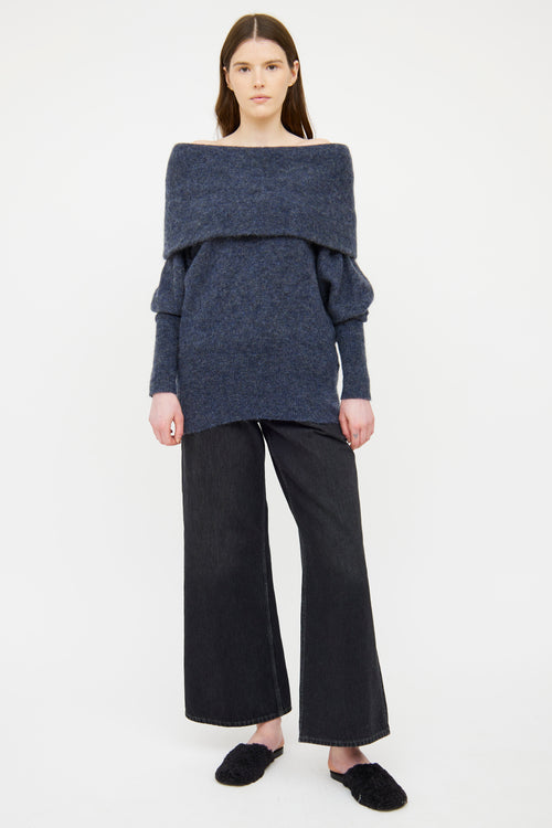 Acne Studios Blue Mohair Off Shoulder Long Sleeve Top