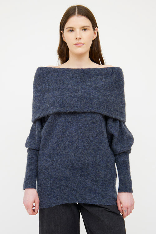 Acne Studios Blue Mohair Off Shoulder Long Sleeve Top