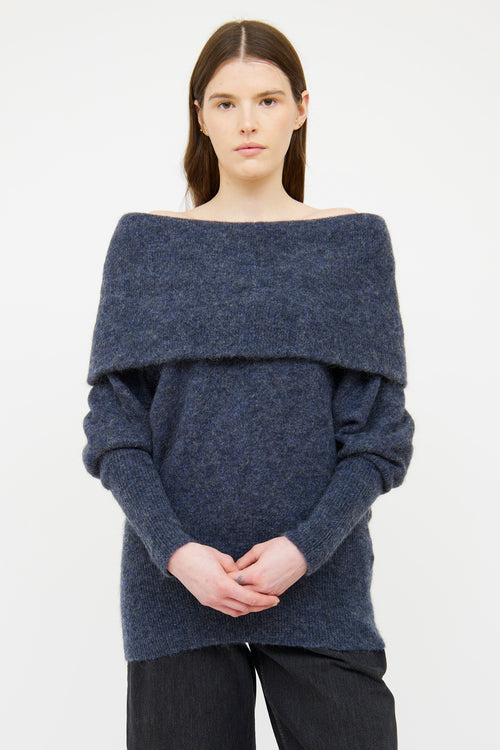 Acne Studios Blue Mohair Off Shoulder Long Sleeve Top