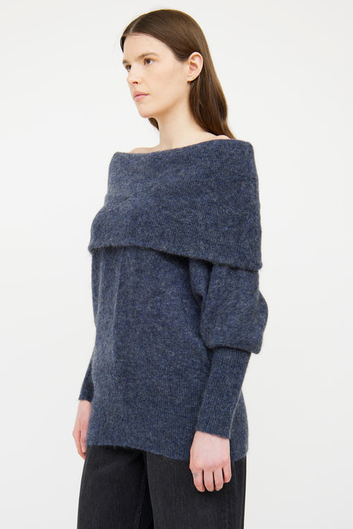 Acne Studios Blue Mohair Off Shoulder Long Sleeve Top