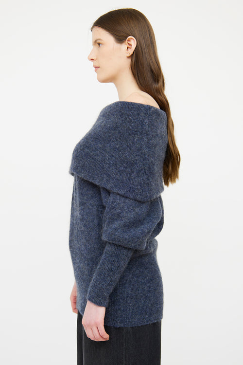 Acne Studios Blue Mohair Off Shoulder Long Sleeve Top