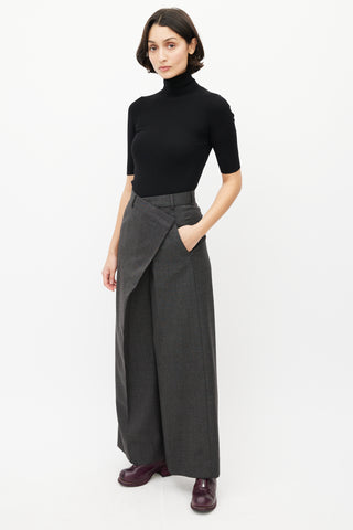 Acne Studios Grey Wool Wide Leg Wrap Trouser