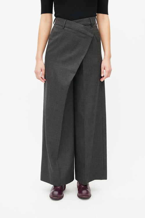 Acne Studios Grey Wool Wide Leg Wrap Trouser