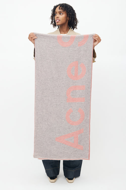 Acne Studios Grey 
Pink Wool Logo Scarf