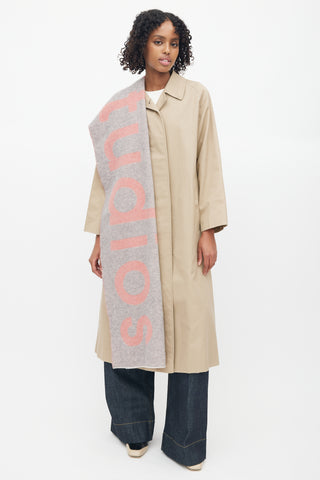 Acne Studios Grey 
Pink Wool Logo Scarf