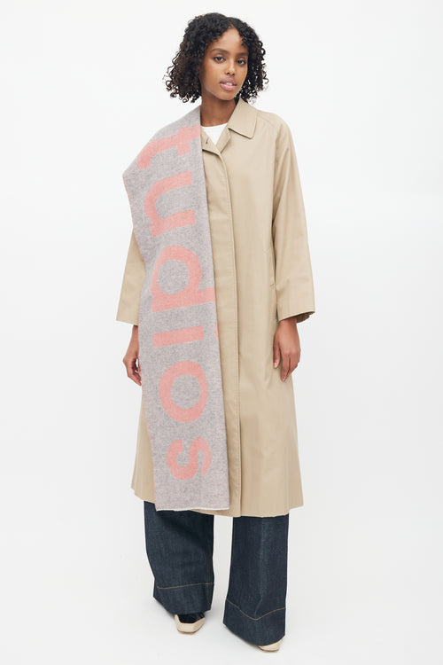 Acne Studios Grey 
Pink Wool Logo Scarf