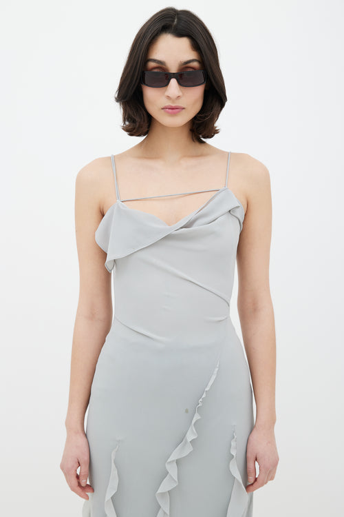 Acne Studios Grey Ruffled Tie Dress