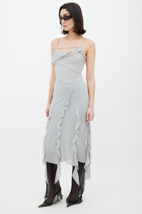 Acne Studios Grey Ruffled Tie Dress