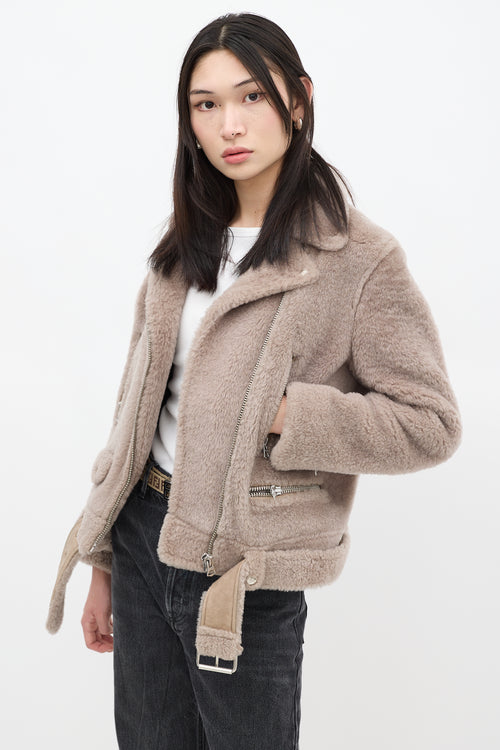 Acne Studios Grey Shearling Moto Jacket