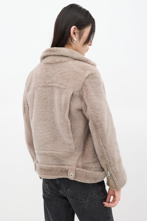 Acne Studios Grey Shearling Moto Jacket