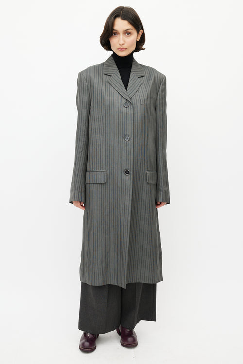 Acne Studios Grey 
Black Pinstripe Coat