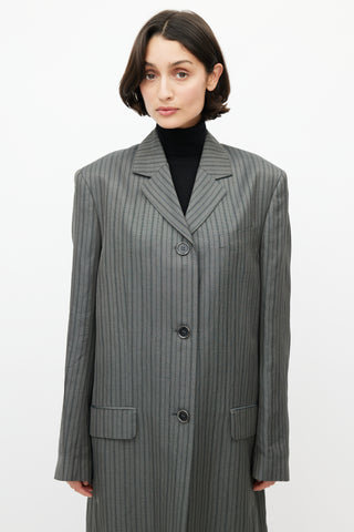 Acne Studios Grey 
Black Pinstripe Coat