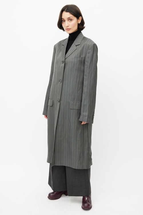 Acne Studios Grey 
Black Pinstripe Coat