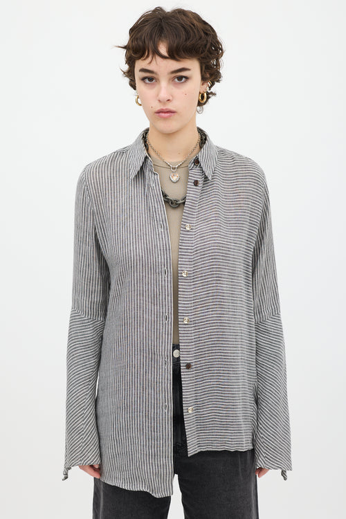 Acne Studios Grey 
White Linen Balzac Striped Shirt