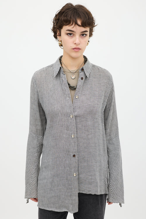 Acne Studios Grey 
White Linen Balzac Striped Shirt