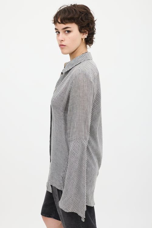 Acne Studios Grey 
White Linen Balzac Striped Shirt