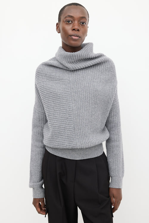 Acne Studios Grey Wool Ribbed Knit Asymmetrical Panelled Sweater