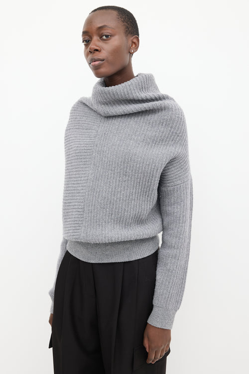 Acne Studios Grey Wool Ribbed Knit Asymmetrical Panelled Sweater