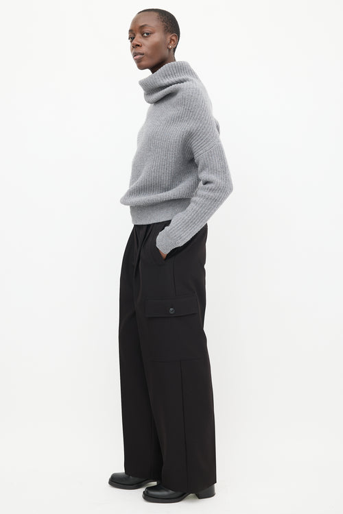 Acne Studios Grey Wool Ribbed Knit Asymmetrical Panelled Sweater