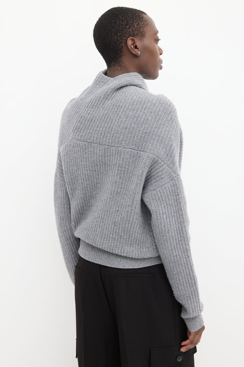 Acne Studios Grey Wool Ribbed Knit Asymmetrical Panelled Sweater