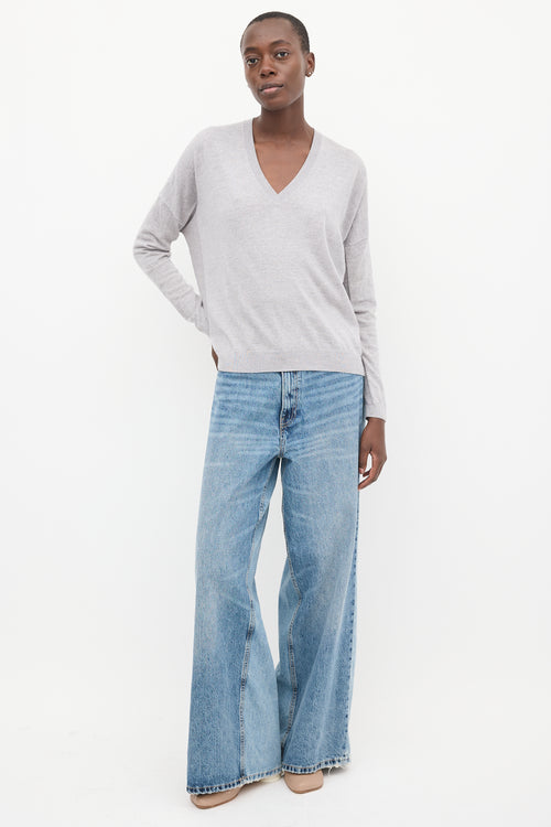 Acne Studios Heather Grey Wool V-Neck Top