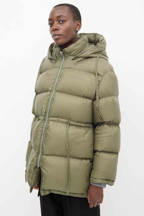 Acne Studios Khaki Green Oversized Drawstring Puffer Jacket