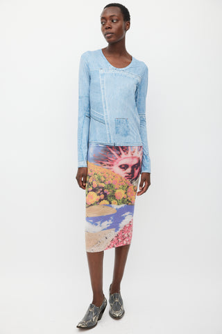 Acne Studios Light Blue Denim Printed Top