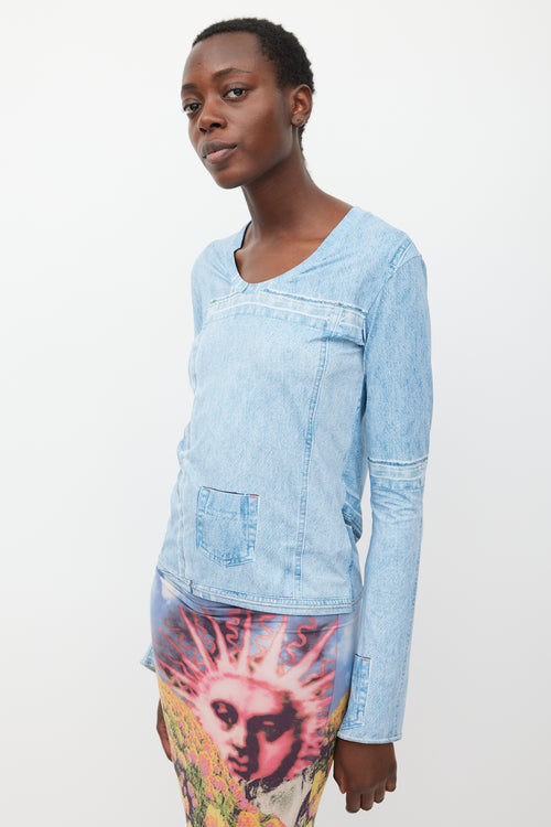 Acne Studios Light Blue Denim Printed Top