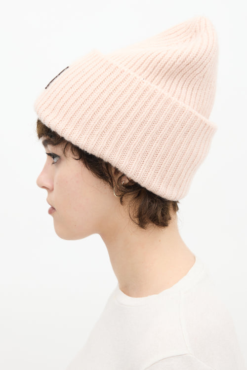 Acne Studios Light Pink Wool Ribbed Knit Face Logo Beanie