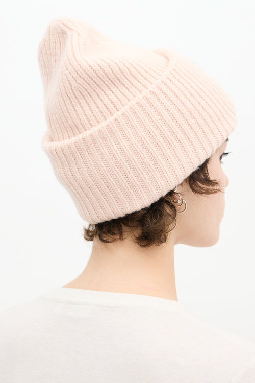 Acne Studios Light Pink Wool Ribbed Knit Face Logo Beanie