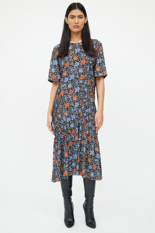 Acne Studios Navy Multi Colour Floral Dress